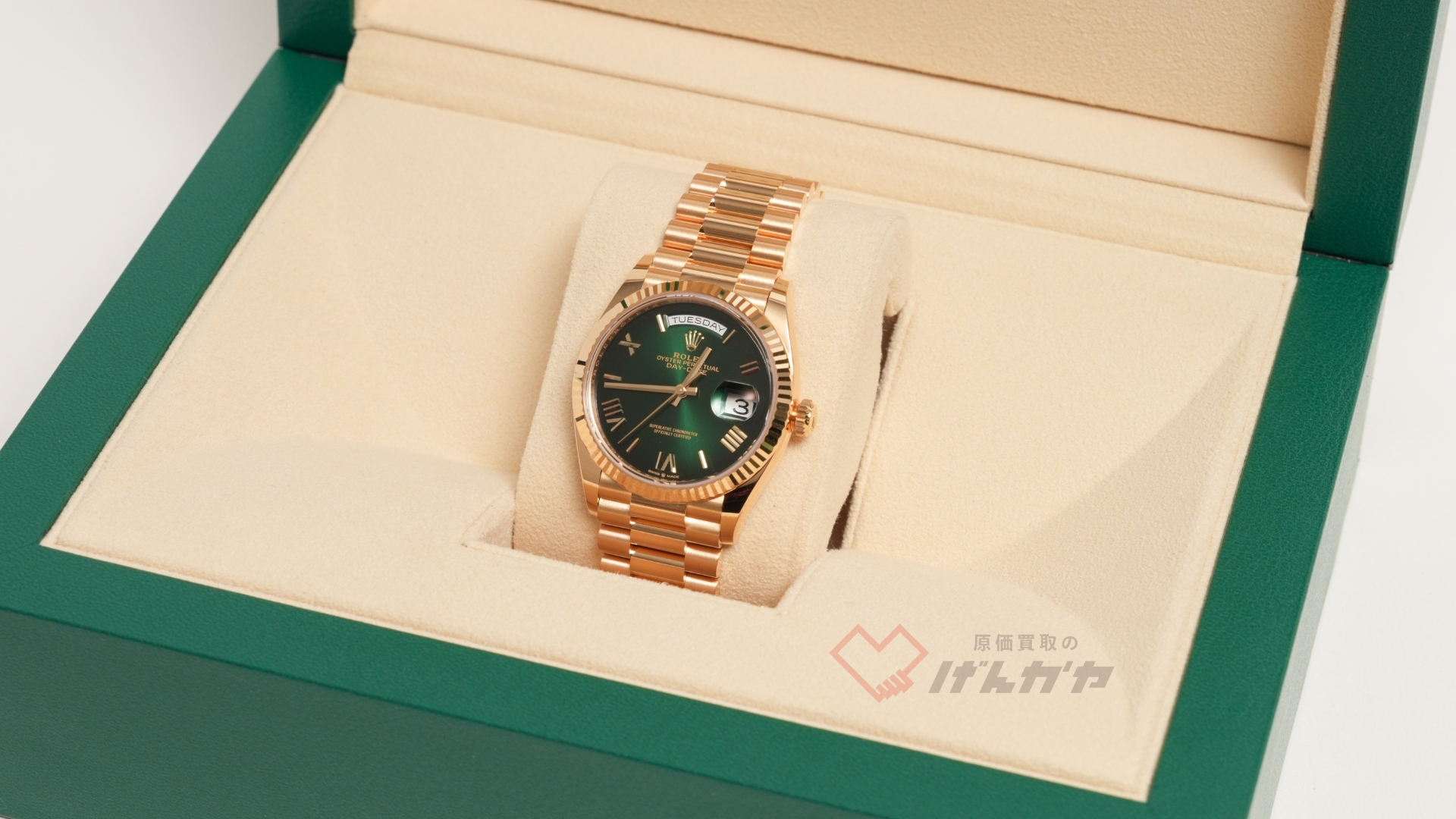 ロレックス　デイデイト　128238　YG/AT　グリーン文字盤　あまりゴマ1