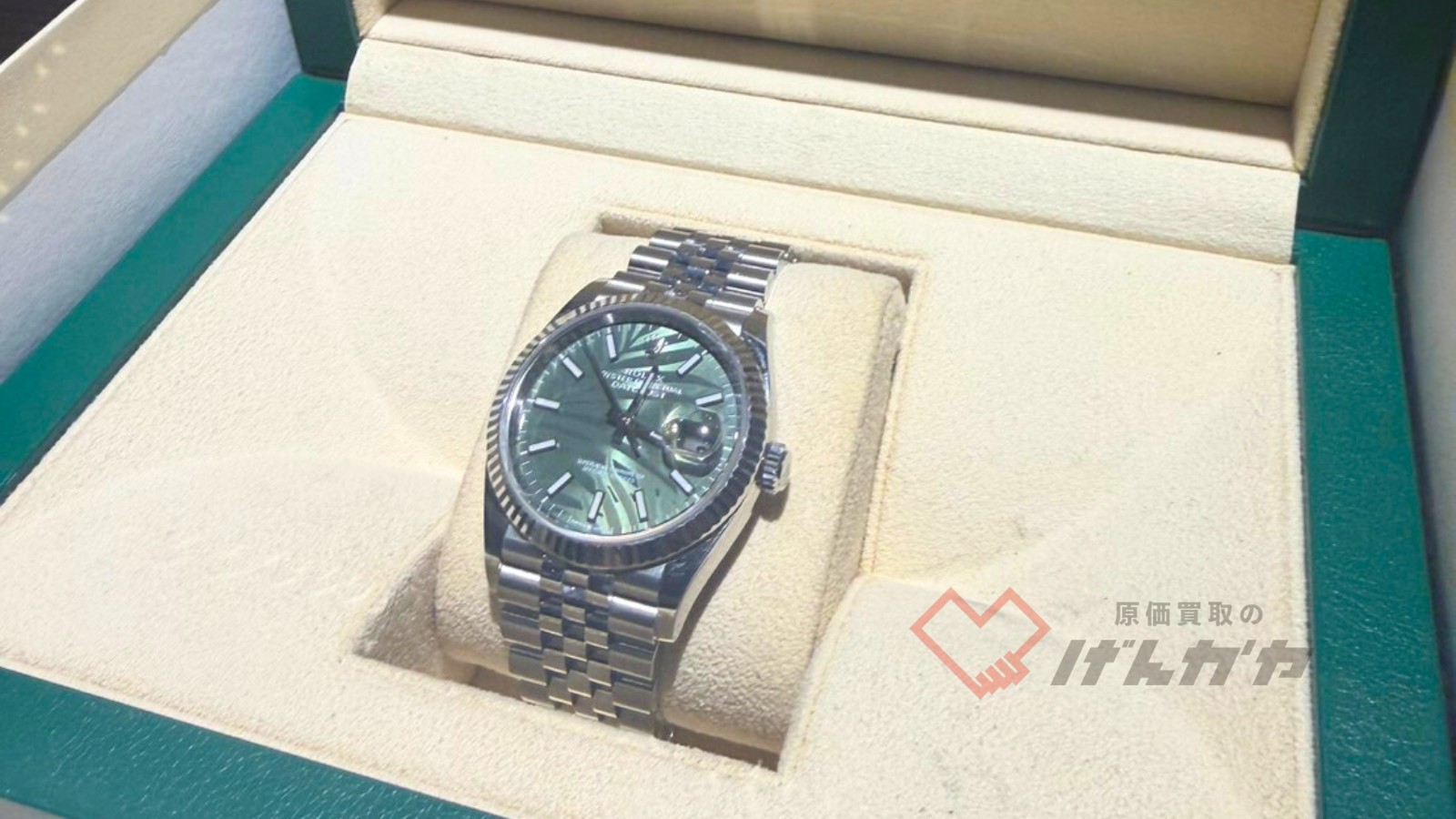 ロレックス　デイトジャスト　126234　SS×WG/AT　オリーブグリーンパーム文字盤